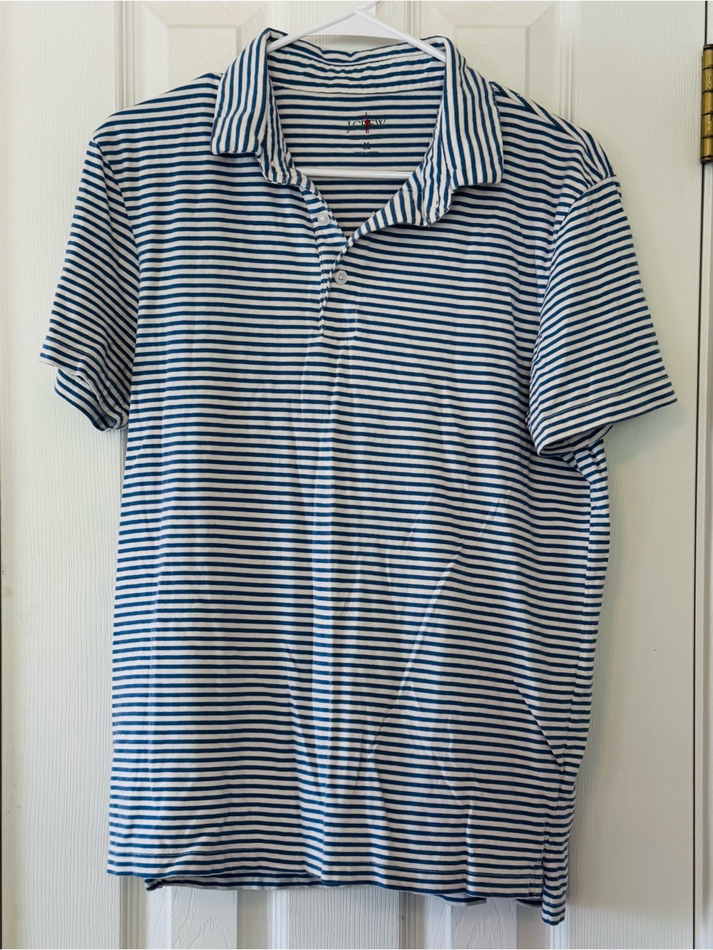 J.Crew Slim Fit Striped Polo Shirt Men’s Medium Blue White 100% Cotton